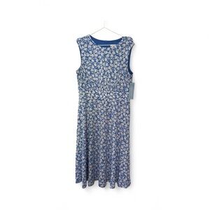 London Times Floral Blue Sleeveless Dress